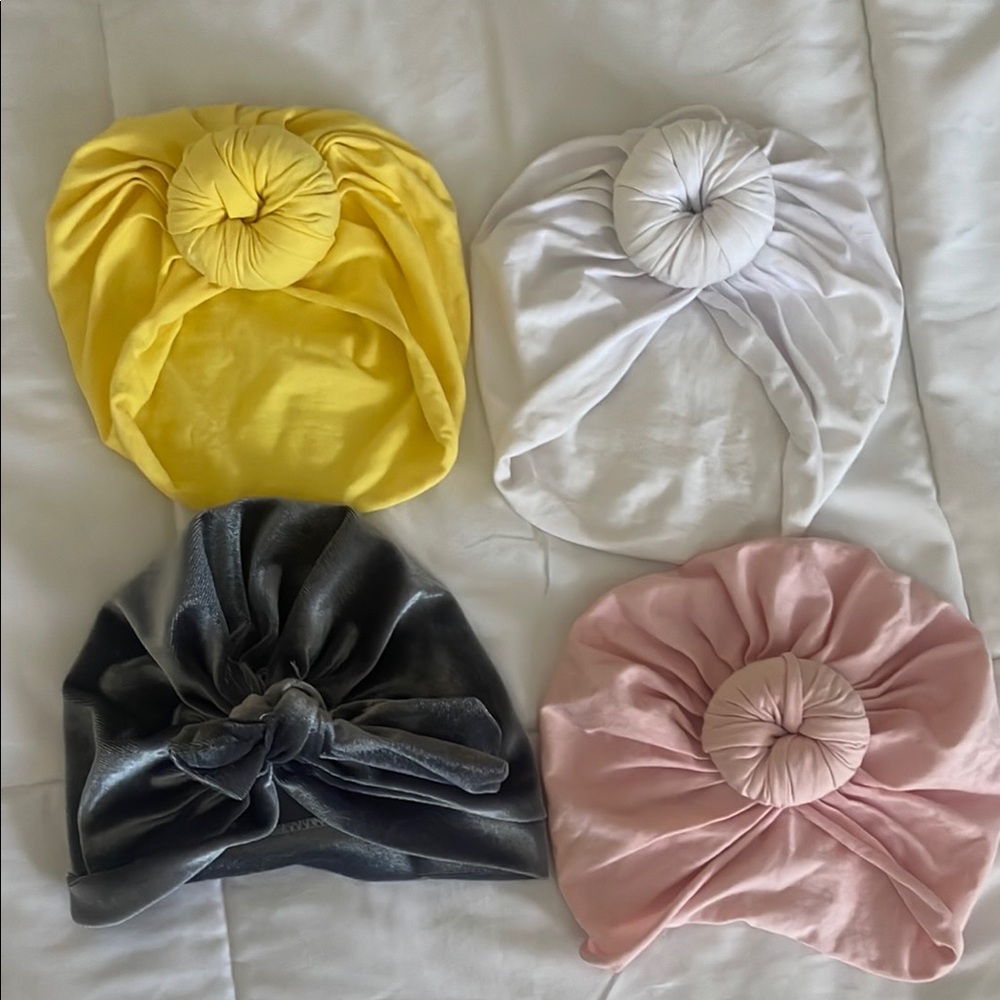 Kids Turban Hat Set - Yellow, White, Gray, Pink